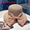 Paper Straw Wide Brim Sun Hat With Bow For Summer Beach Vacation Women