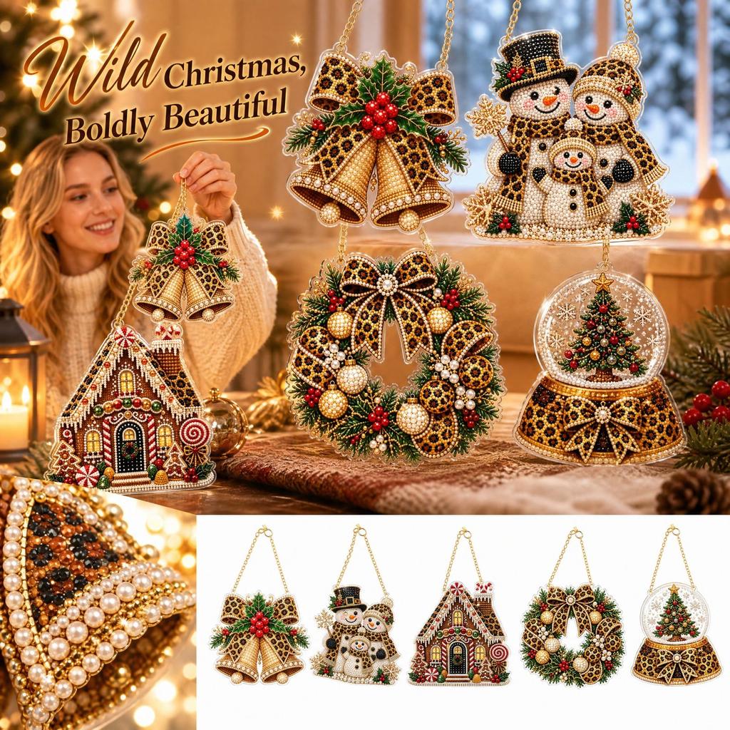 Leopard Print Christmas Ornament, 2D Flat Acrylic Hanging Decoration for Holiday Tree and Home Decor