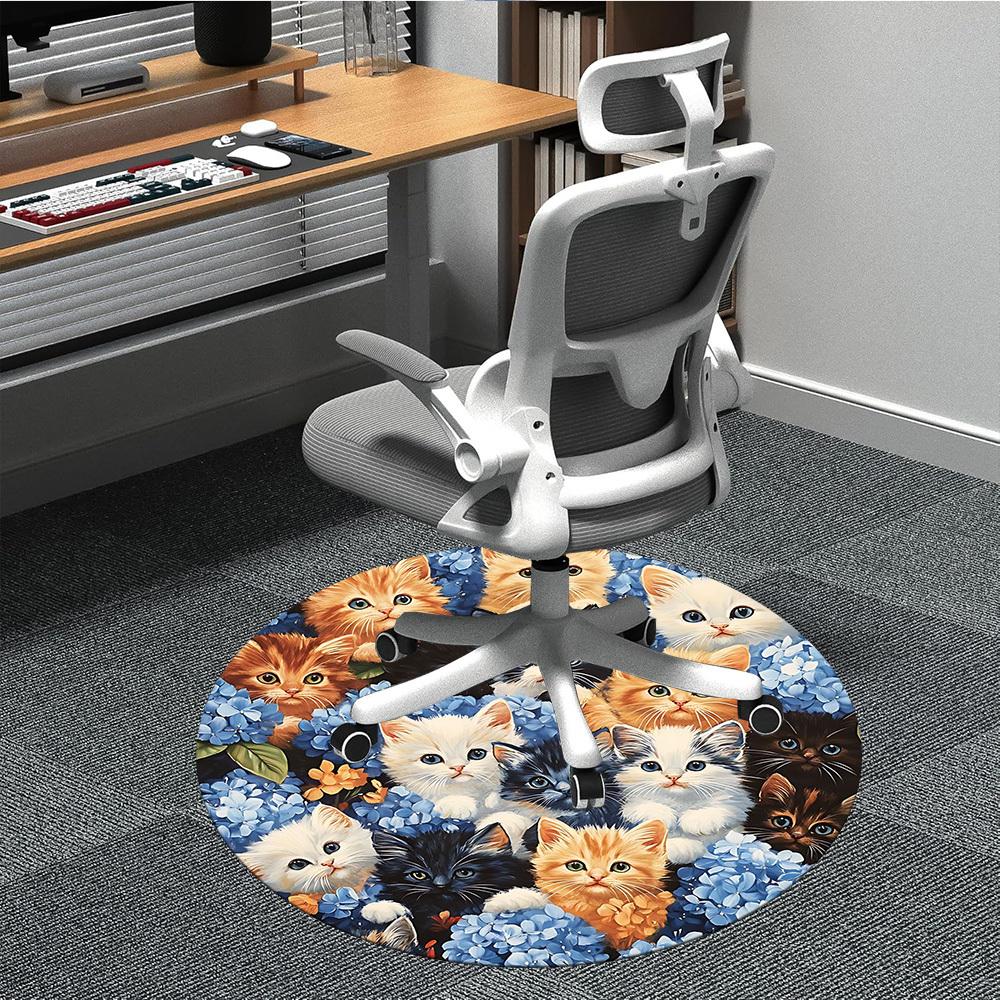 1pc Cat Flowers Office Round Rug, Carpet for Office, Gaming, Lightweight Round Floor Mat yy260208078