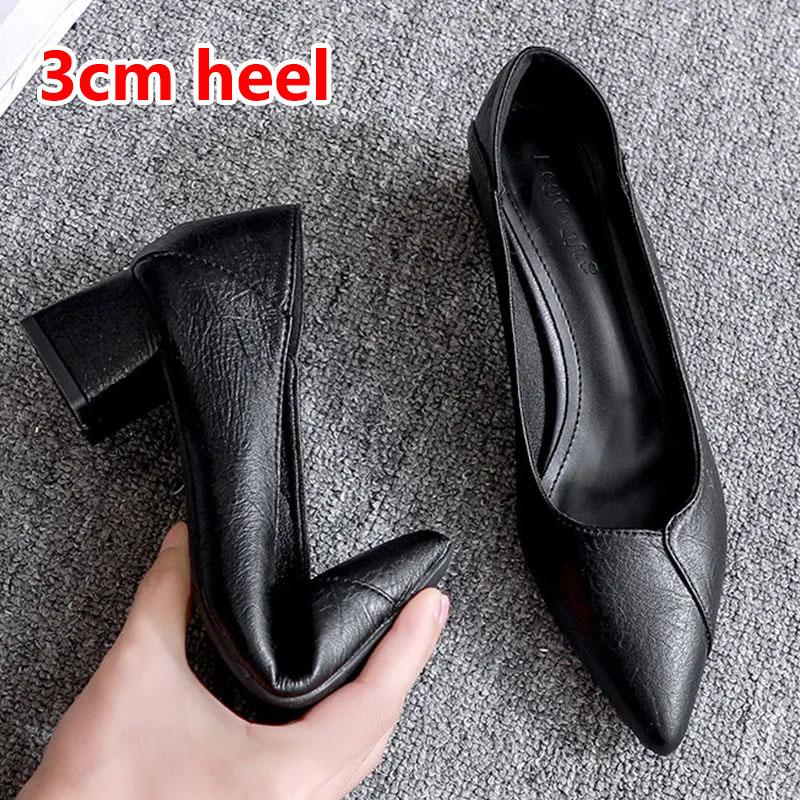 3-5cm Chunky Heeled Women Shoes Square Heel Leather Shoes Pumps Office Ladies Single Shoe 39EUCN40 1770₽