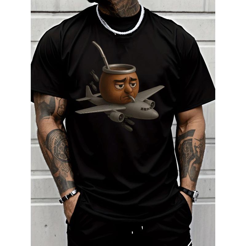 

European sizes Men s Casual Black T Shirt Cartoon Mate Drink Plane Graphic Street Style Adult Fashion Top S чёрный