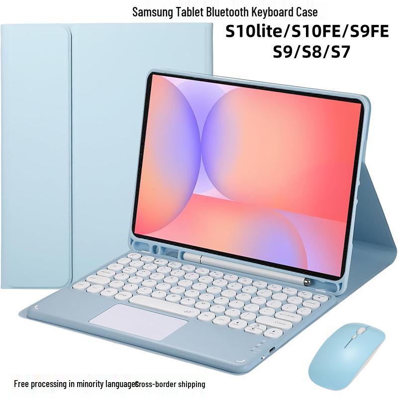 Samsung S9FE/S10lite Tablet Bluetooth Keyboard Case with Touchpad Sky Blue Rechargeable Bluetooth Mouse