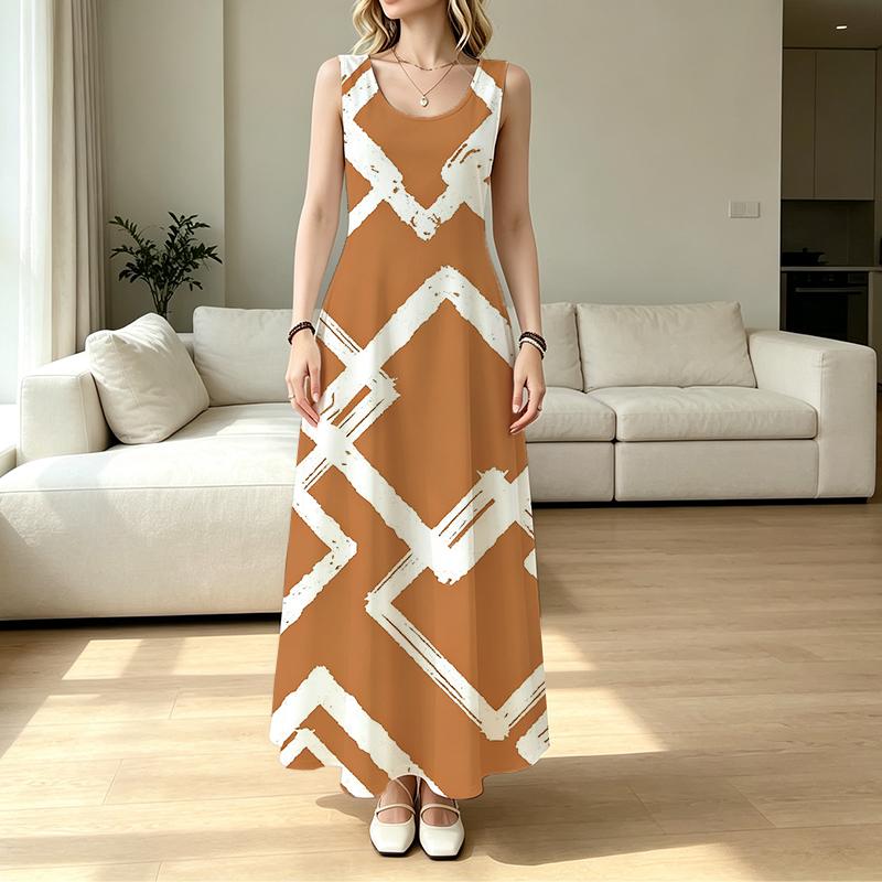 Women's U-Neck Sleeveless Maxi Dress,Loose Fit,Comfortable Fabric,Versatile for Beach Vacation,Daily Casual,Homewear,Spring & Autumn Layering