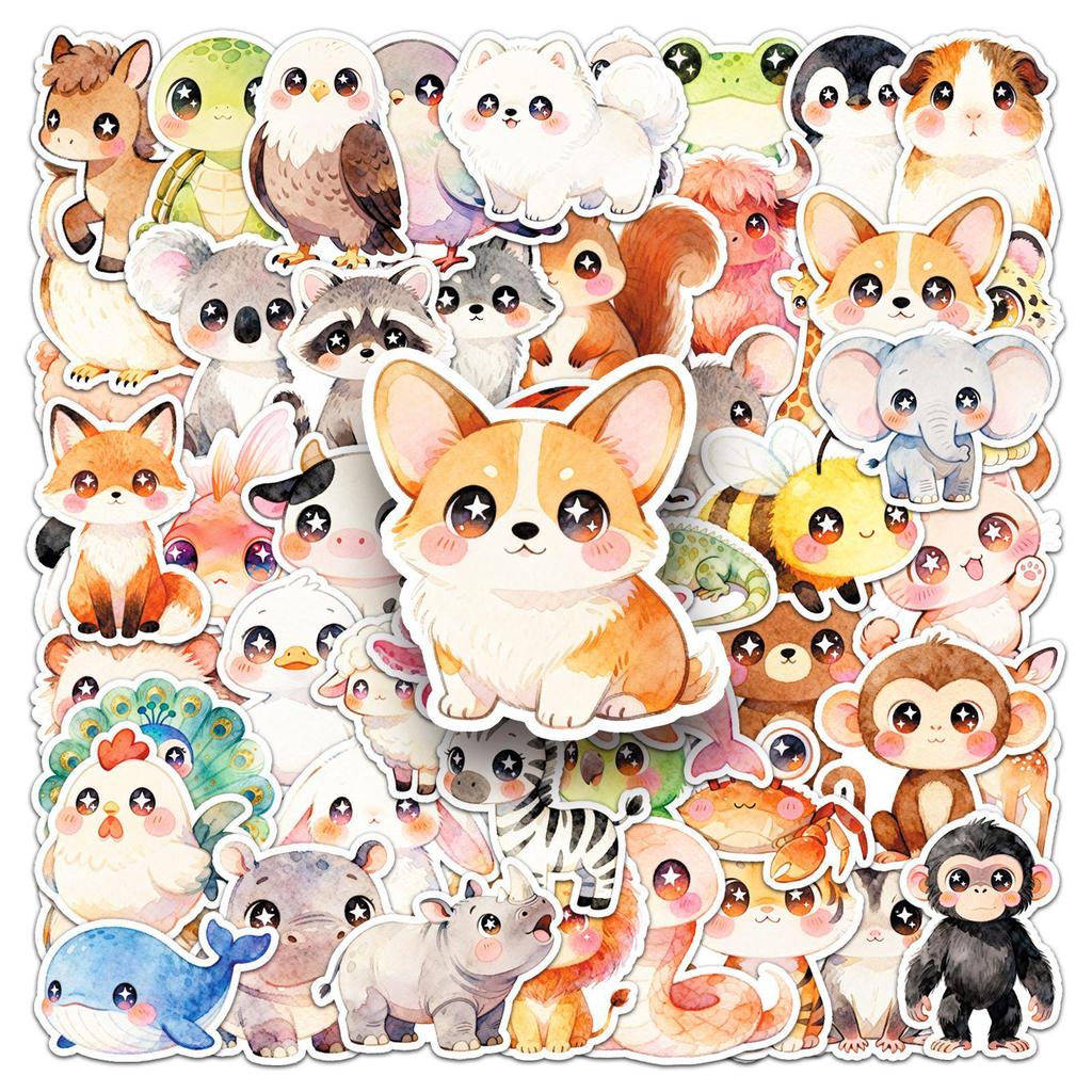 55 Cute Large-Eye Animal Stickers for Journals, Thermos Cups, Refrigerators, and More