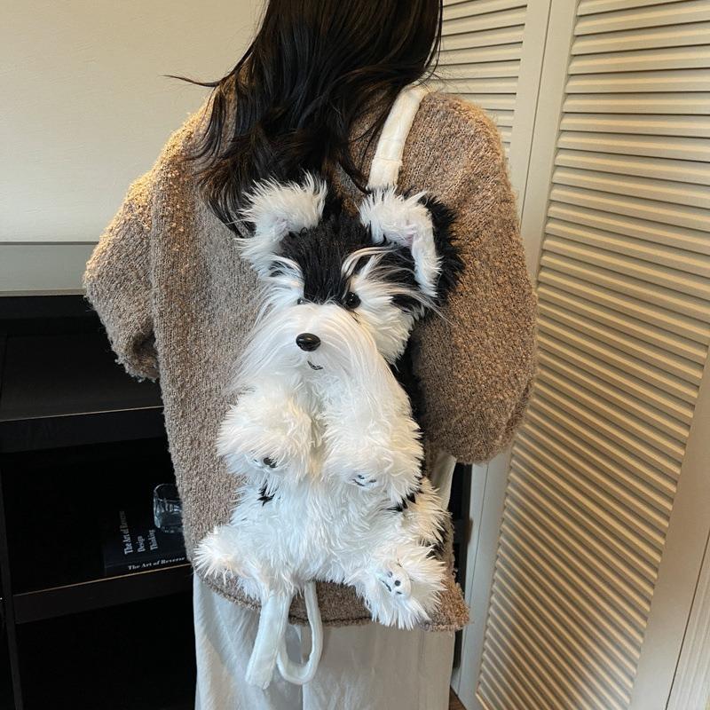 Simulation Storage Bag Messy Schnauzer Dog Backpack Girl Cute and Fashionable Decorative Fabric Soft Comfortable Birthday Gift