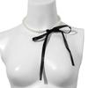 Trend Wedding Party Jewelry Long Black Ribbon Choker Necklace for Women Elegant White Imitation Pearl Beach Vacation Necklaces