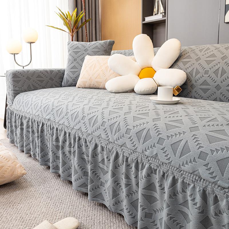 Living Room Straight Row Sofa Cover Skirt Lace Elastic All-Inclusive Integrated Dustproof Anti-Scratching Four Seasons Universal