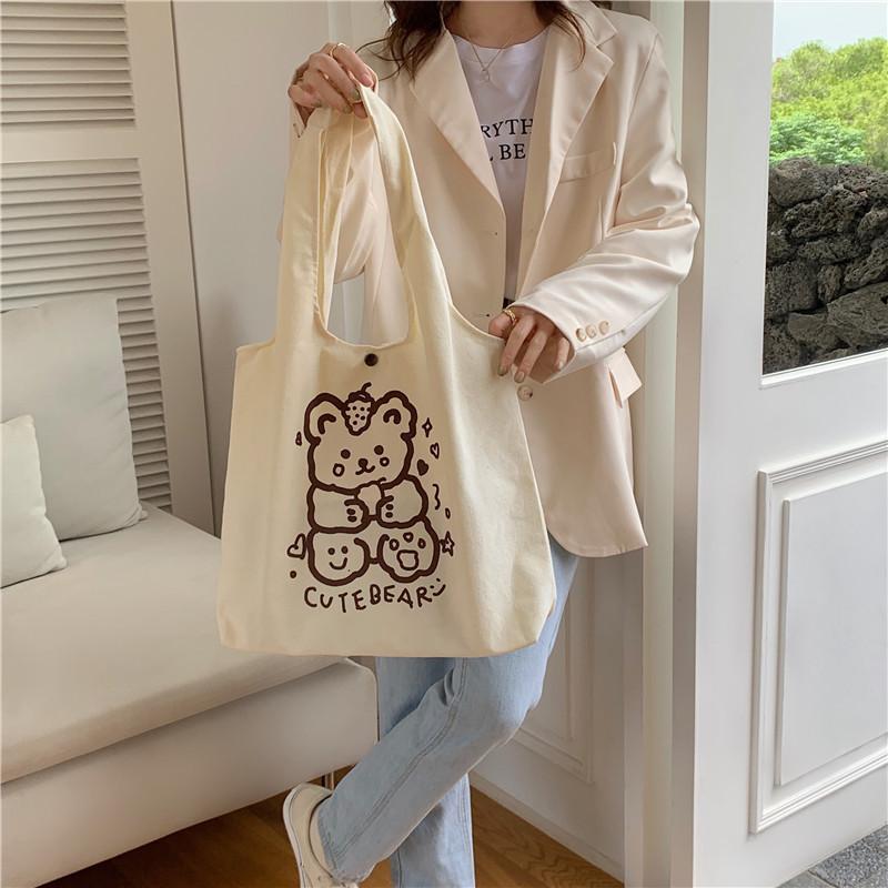 Adorable Korean Cartoon Print Shoulder Bag Stylish Japanese Student Tote Bag