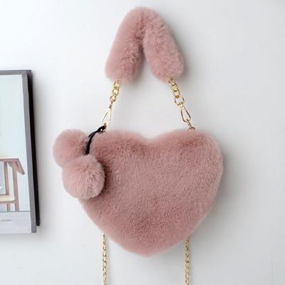Imitation Rabbit Plush Portable Love Bag Single Shoulder Large Capacity Women's Plush Oblique Span Bag Cute Fashion Portable Heart Bag