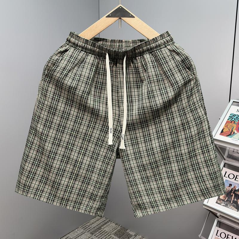 

Men s Plaid Casual Shorts, Elastic Waist Drawstring Summer Beach Pants (L-5XL) 5XL(90kg-100kg) світло-зелений колір