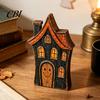 Indoor Halloween Fireplace Decor Haunted House/Cute Ghost Wooden Table Ornaments, Rustic Farmhouse Tiered Tray House Ornament Decor, Vintage Tabletop