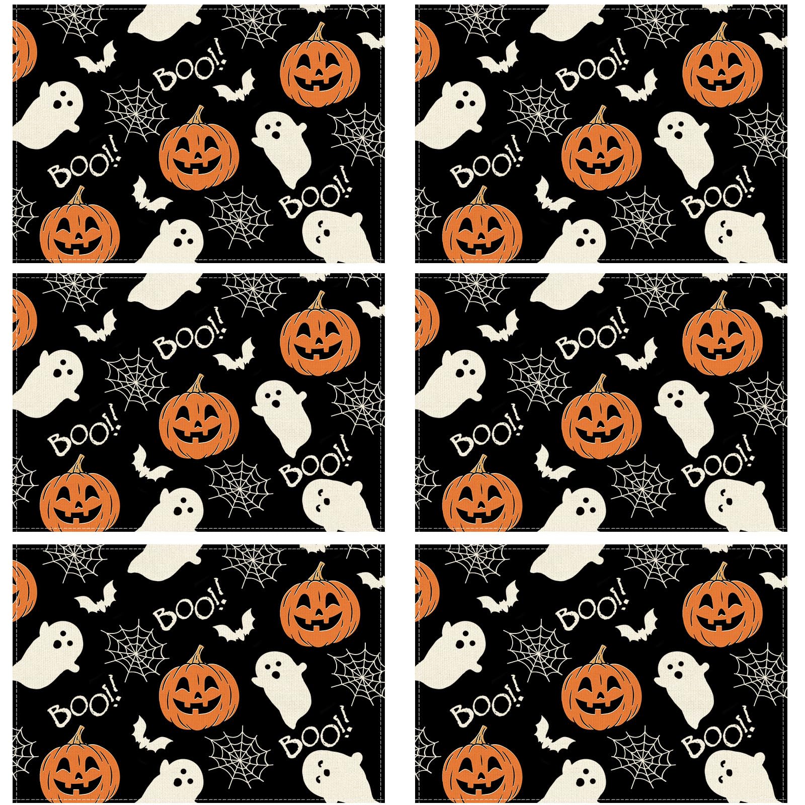 

Boo Spooky Ghost Pumpkin Halloween Cloth Placemats Set of 6 Table Mats Table Decorations 12x18 Inch Placemats Set of 6 （12x18 Inch）