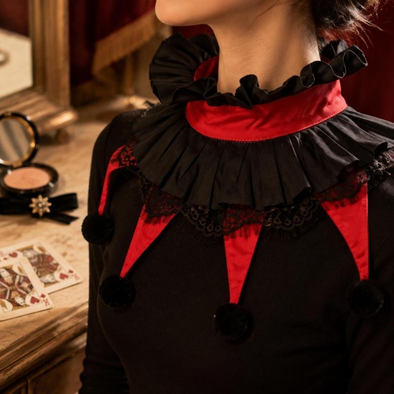 Guler Costum cu Volane pentru Adulți Accesoriu Petrecere Roșu și Negru pentru Halloween Cosplay Fotografii și Îmbrăcăminte Tematică