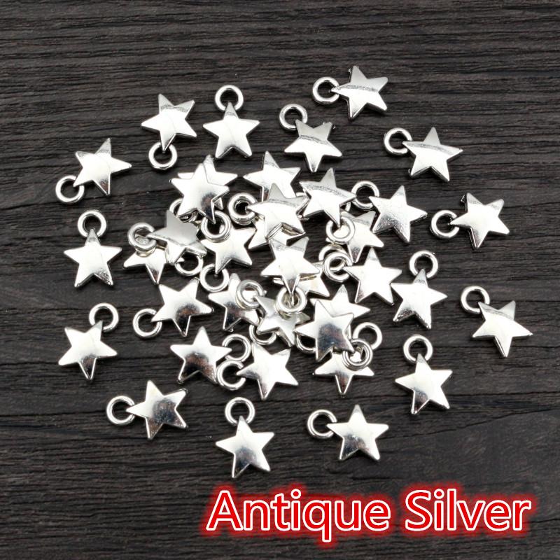 100 Stück Charms Stern 11x8mm Handgefertigt Bastelanhänger Herstellung passend, Vintage Tibetische Bronze Silber Farbe, DIY Für Armband Halskette