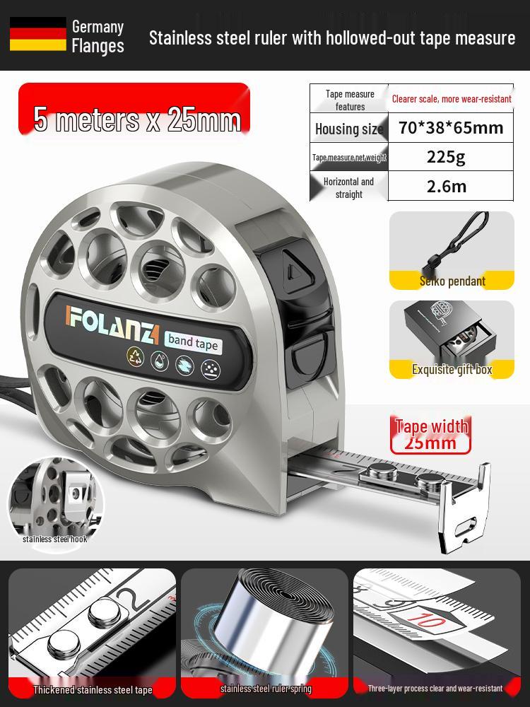 

Waterproof and Rustproof High-Precision Stainless Steel Tape Measure, Available in 3, 5, or 7.5 Meters