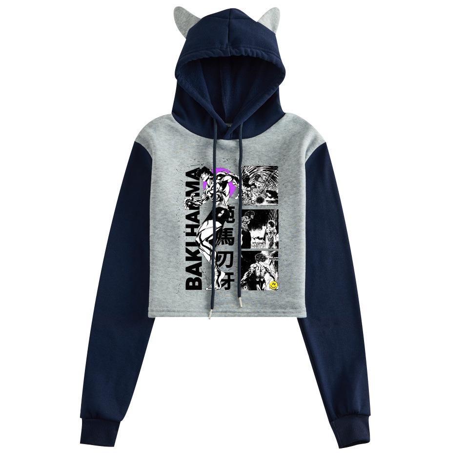 Cross Fanma Baki the Grappler Cat Ear Color Block Hoodie with Velvet Lining.