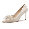 817-11 French High-heeled Wedding Shoes Women's 2025 New Rhinestone Bow Bridal Shoes Pointed Stiletto Single Shoes