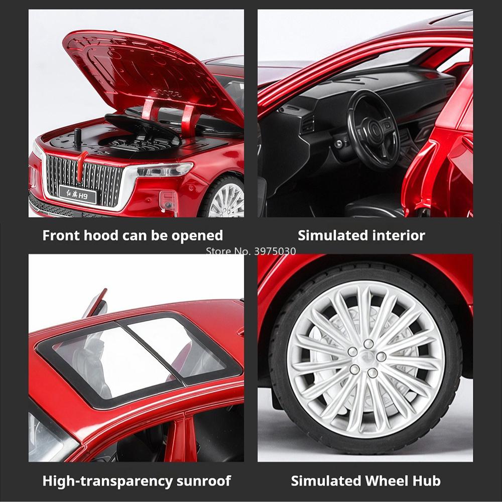 1:32 HONGQI H9 Leading Ideal L9 Toy Models Cars Alloy Light Sound Miniature Vehicles 6 Doors Opened Car Boys Educational Toys