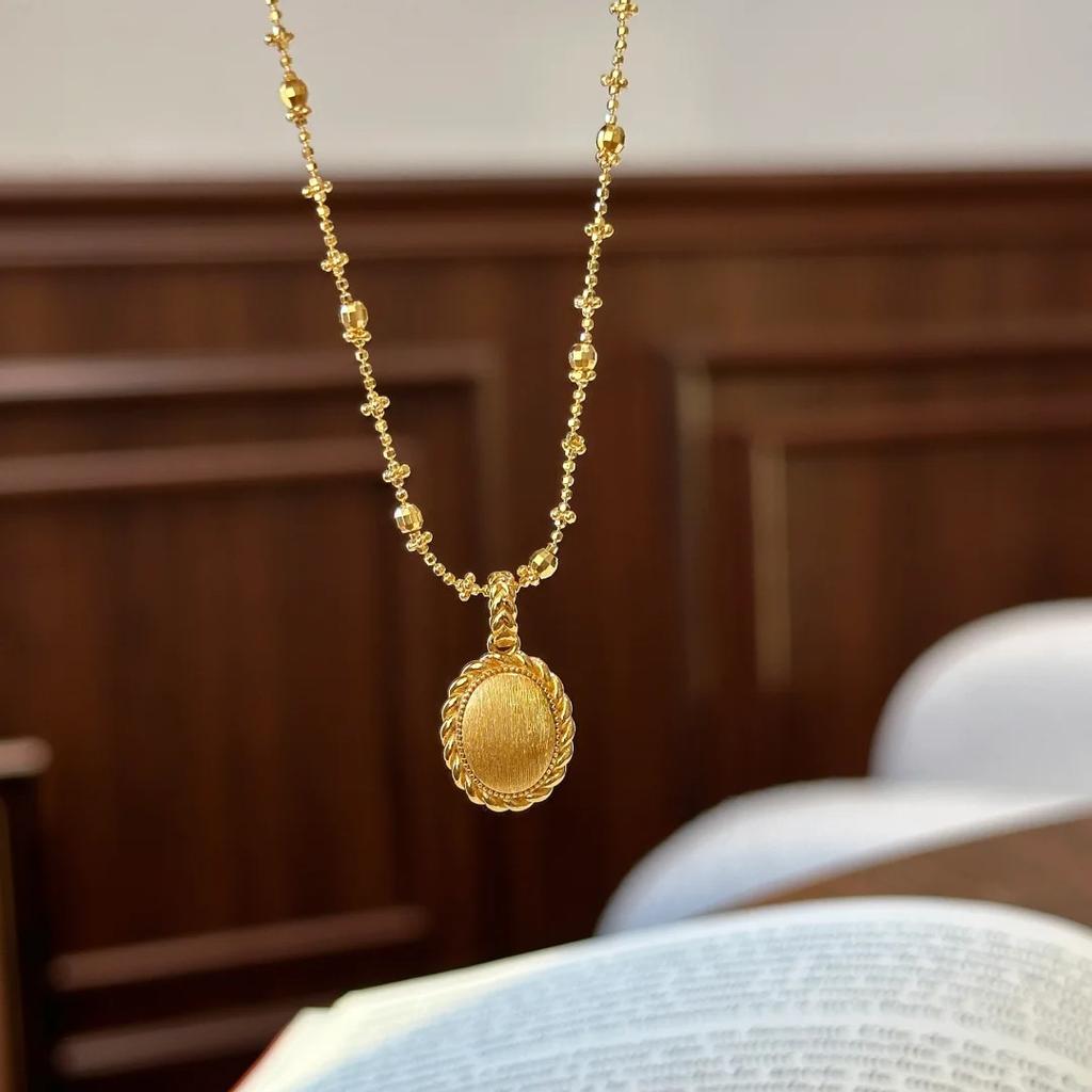 Foydjew Italian Medieval Retro Oval Design Gold Color Pendant Necklaces Stud Earrings Party Banquet Zircon Sets For Women