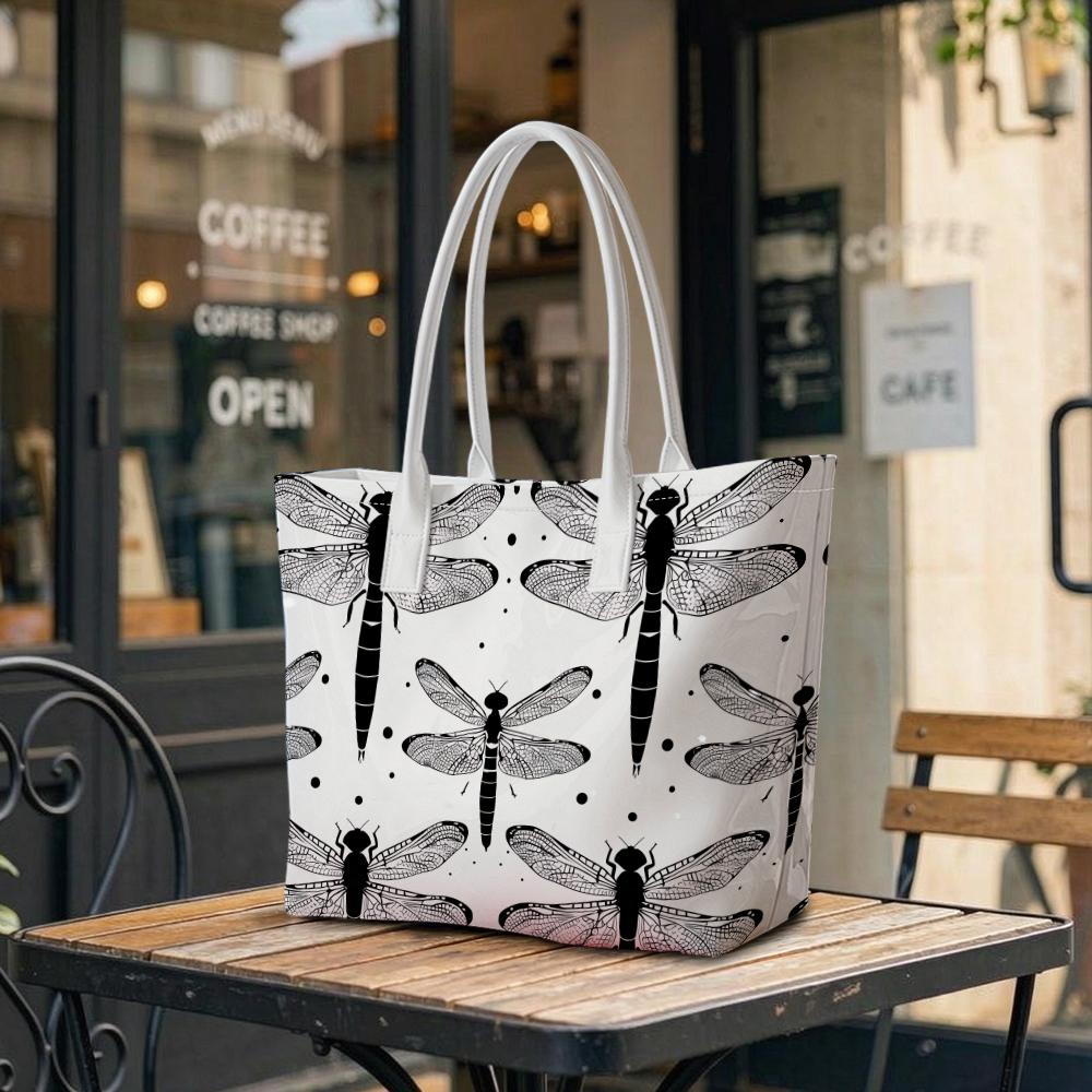 Dragonfly Print Shoulder Bag Casual Large Capacity Tote Purse for Daily Use
