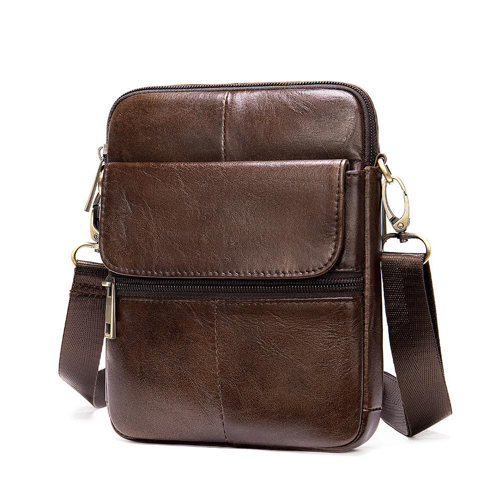 Men's Genuine Leather Crossbody Bag - European & American Style, Top Layer Cowhide, Casual Single Shoulder Bag