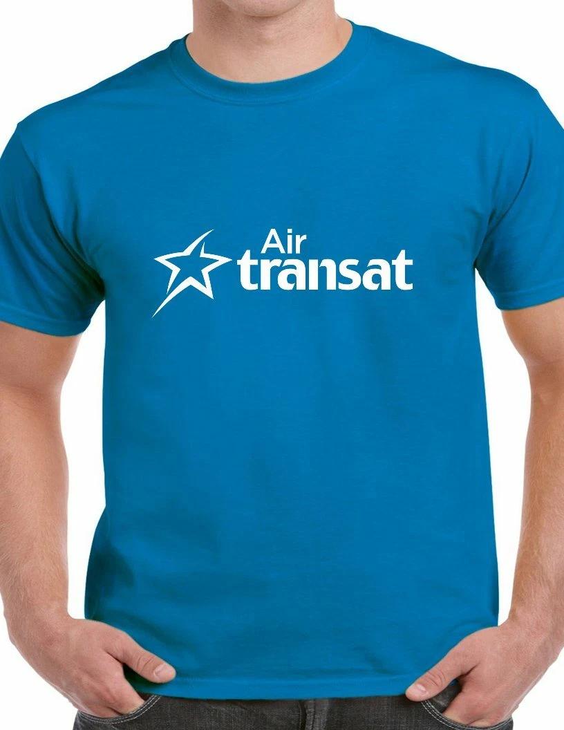Air TranSat White Logo Tee Canadian Leisure Airline Royal Blue Cotton T-Shirt S
