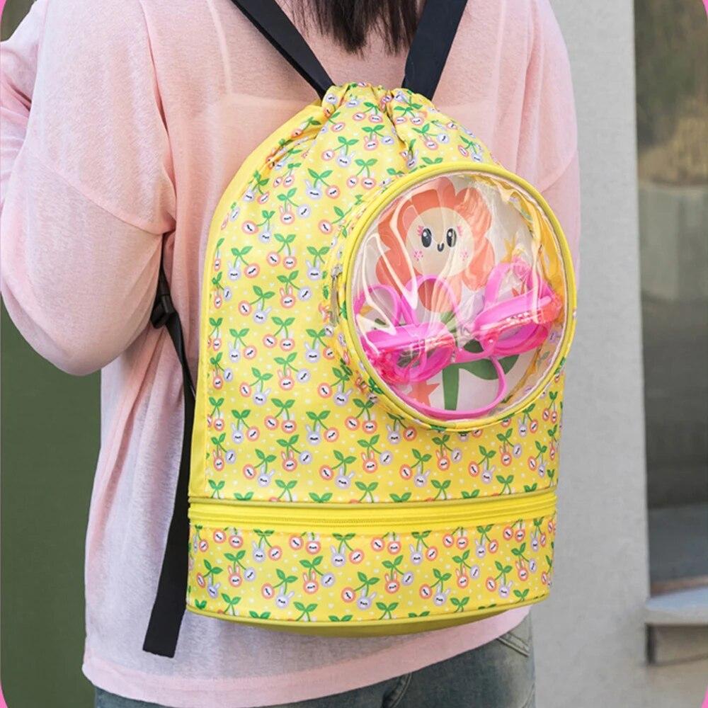 Sac de natation dessin animé, trousse de toilette de fitness grande capacité, sac de rangement de douche à séparation sec/humide, sac à dos portable pour enfants zwq