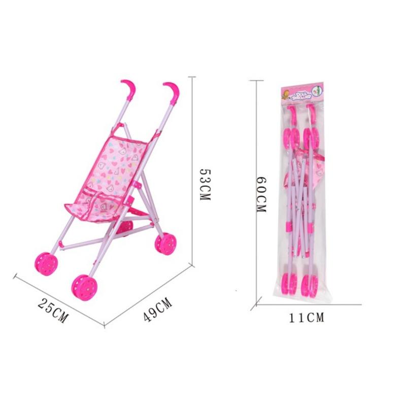 1Pcs Durable Interactive Dolls Pram Stable Baby Stroller With T-Shaped Belt Baby Doll Stroller Toy Pretend Play Doll Accessories