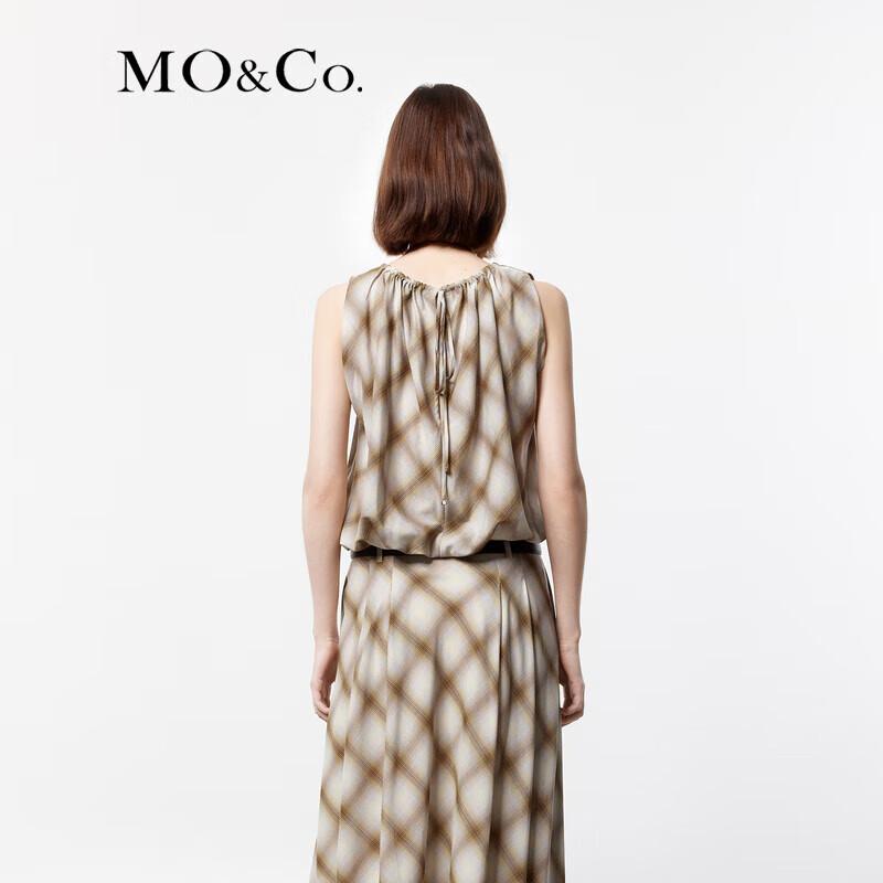 MO&Co. Silk Blend Gradient Plaid A-line Top
