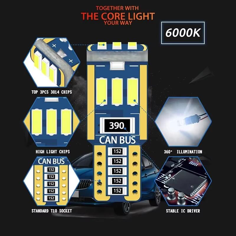 10pcs Canbus T10 Led W5W Led Car Interior Lights 9led 4014smd No Error 194 168 Reading Dome Light Instrument Bulb Plate Lamp Dome Lights 6
