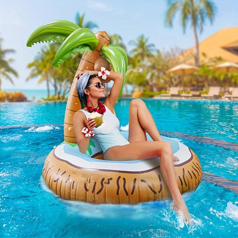 1pc, Giant Inflatable Palm Tree Pool Float, Diameter Adult-Sized Swimming Ring, Humorous Coconut Tree River Tube, Pool Party