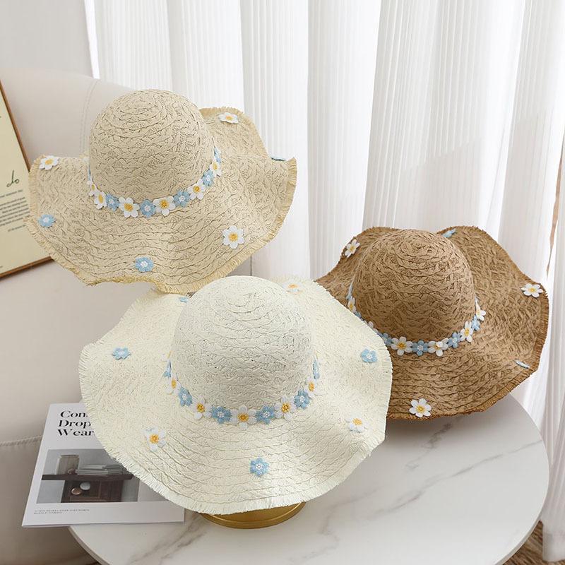 New Lafite straw hat flower hat women's summer vacation seaside big brim sun protection beach hat
