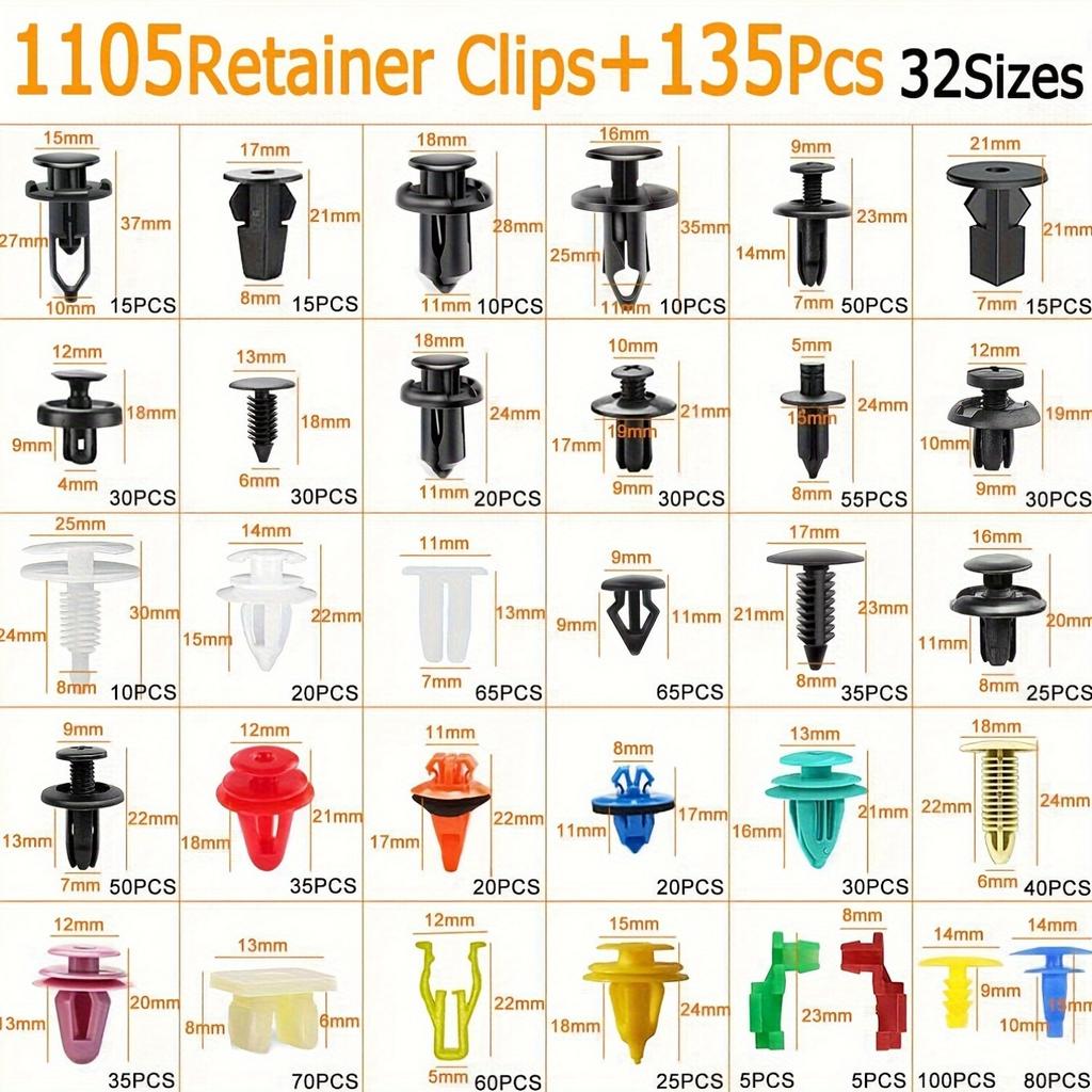 1105Pcs Assorted Car Retainer Clips 4-Layer Plastic Universal Body Parts PP Material Auto Accessories Kit for Various Models