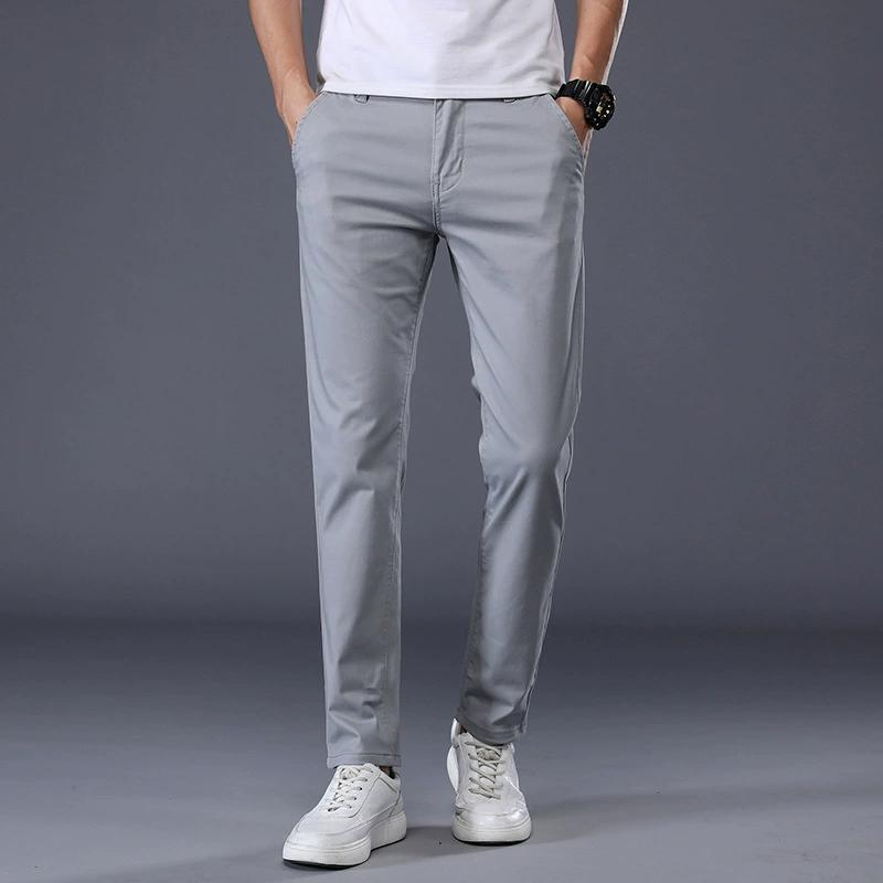 Pantaloni Casual Estivi Sottili a Colore Unito Classici da Uomo Moda Business Cotone Elasticizzato Slim Pantaloni di Marca Maschili
