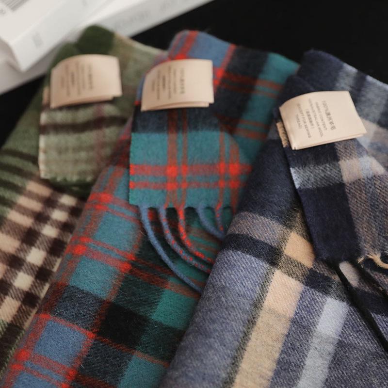 High Quality 100% Wool Scarf Men Winter Autumn Pure Wool Fashion Classic Warm Thick British Versatile Muffler Male Shawl Women