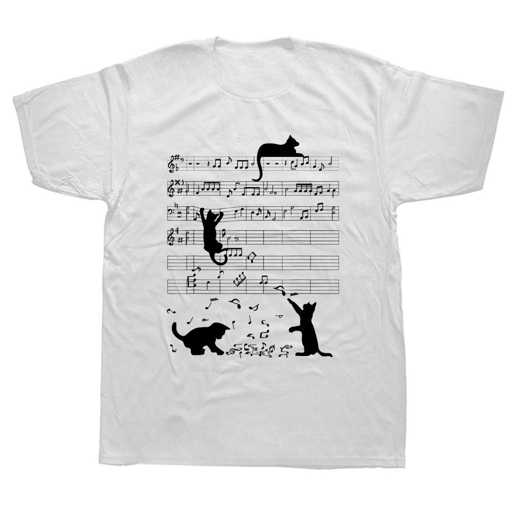 Funny Cat Playing Music Note Clef Musician Art T Shirts Graphic Cotton Streetwear Short Sleeve Women Clothes S