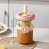 Flower Cup High Aesthetic Glass Portable Straw Cup Water Cup