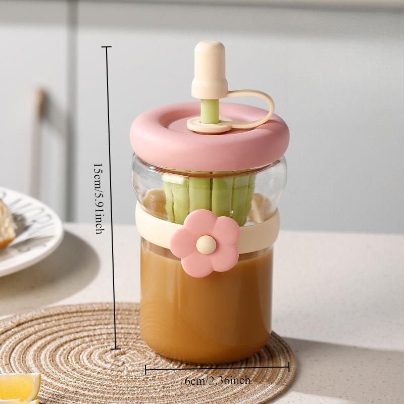 Flower Cup High Aesthetic Glass Portable Straw Cup Water Cup