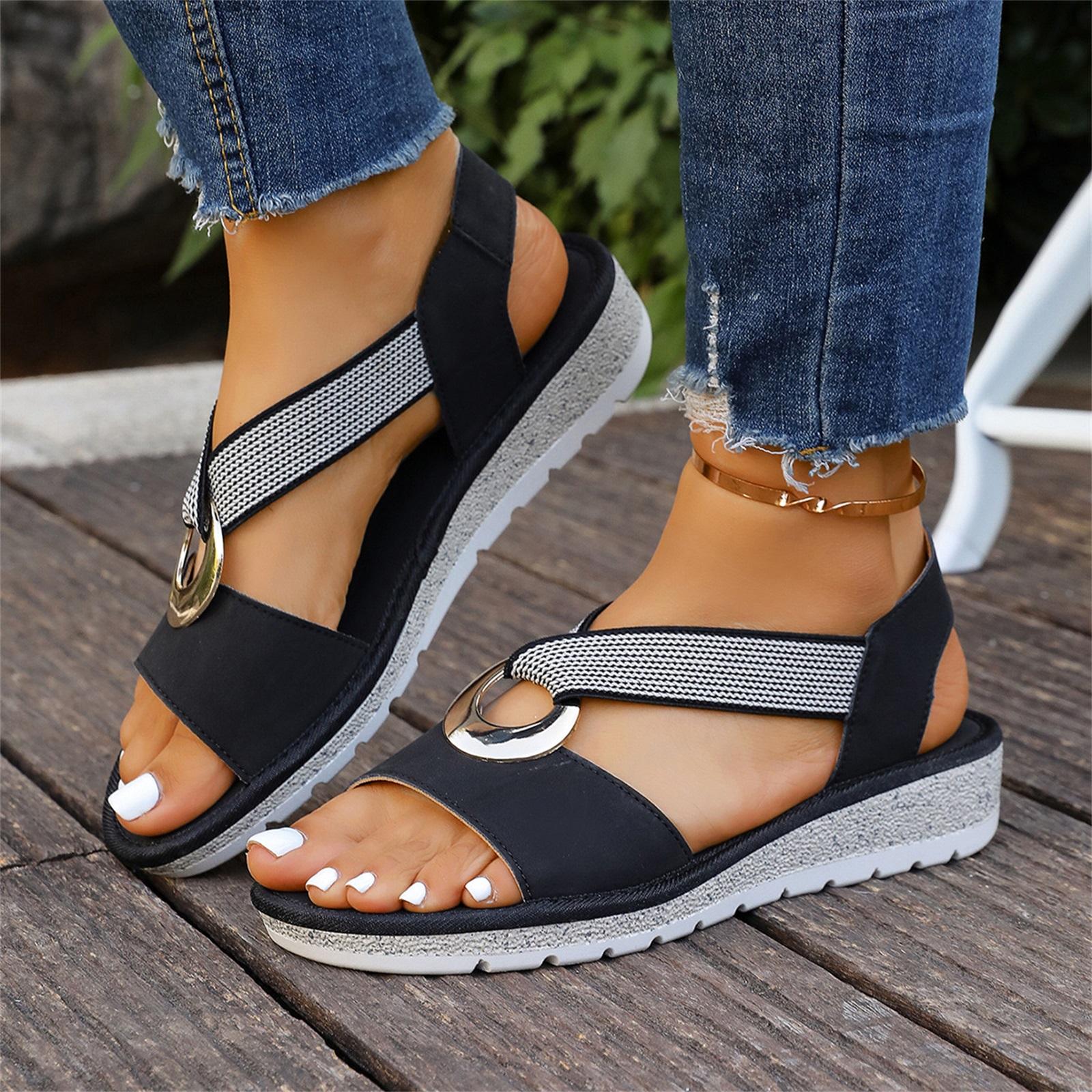 Women s Fashionable Casual Metal-Buckle Peep-Toe Sandals 36 чёрный 1790₽