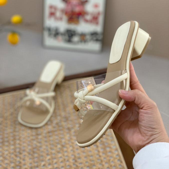 

Wear one-word slippers for women s summer new models with skirts, medium heel cool slippers, thick heel women s shoes 35 бежевий