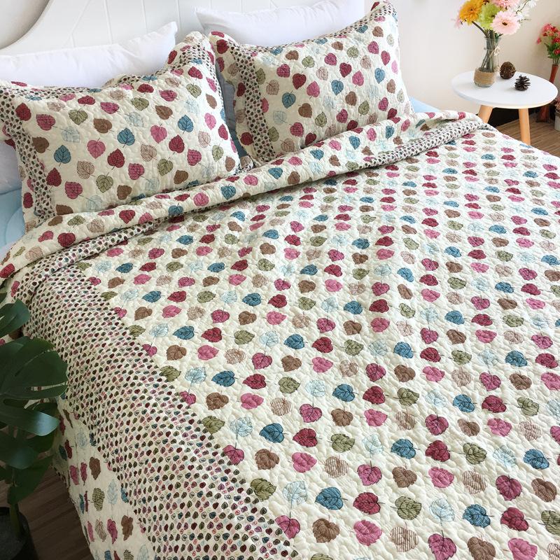 1PC/3PCS Printed Bedspread Queen Size Floral Cotton Quilt Bedding Set, Lightweight Summer Quilted Blanket for Bed Comforter