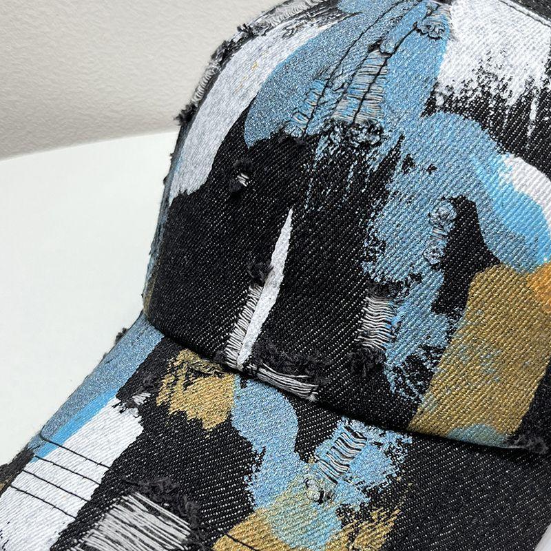 Broken Hole Graffiti Color Blocked Simple Baseball Cap for Women, Sun Shading Couple, Duckbill Cap for Men