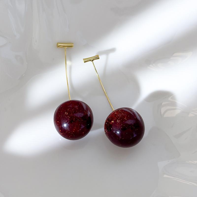 Cute Multicolor Resin Cherry Drop Earrings Gold Plated Alloy Simulation Fruit Long Dangle Earrings for Women Wedding Party Jewelry