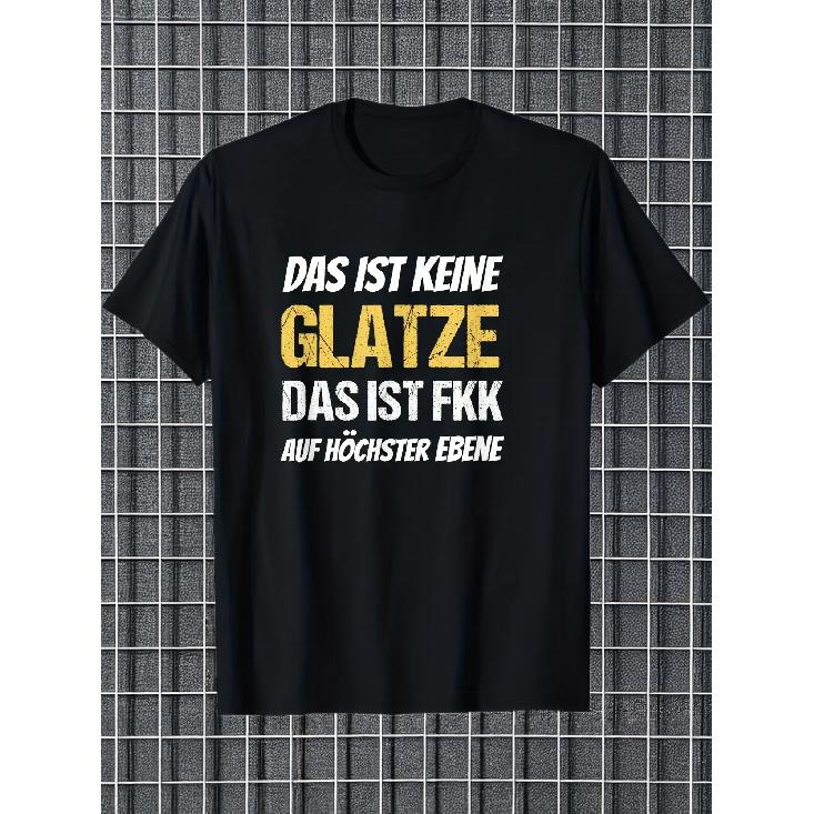 Men's Black Short Sleeve T-Shirt with German Text Graphic, Crew Neck, Relaxed Fit, Soft Cotton Feel, Casual Wear for Daily Outings or Humor Lovers
