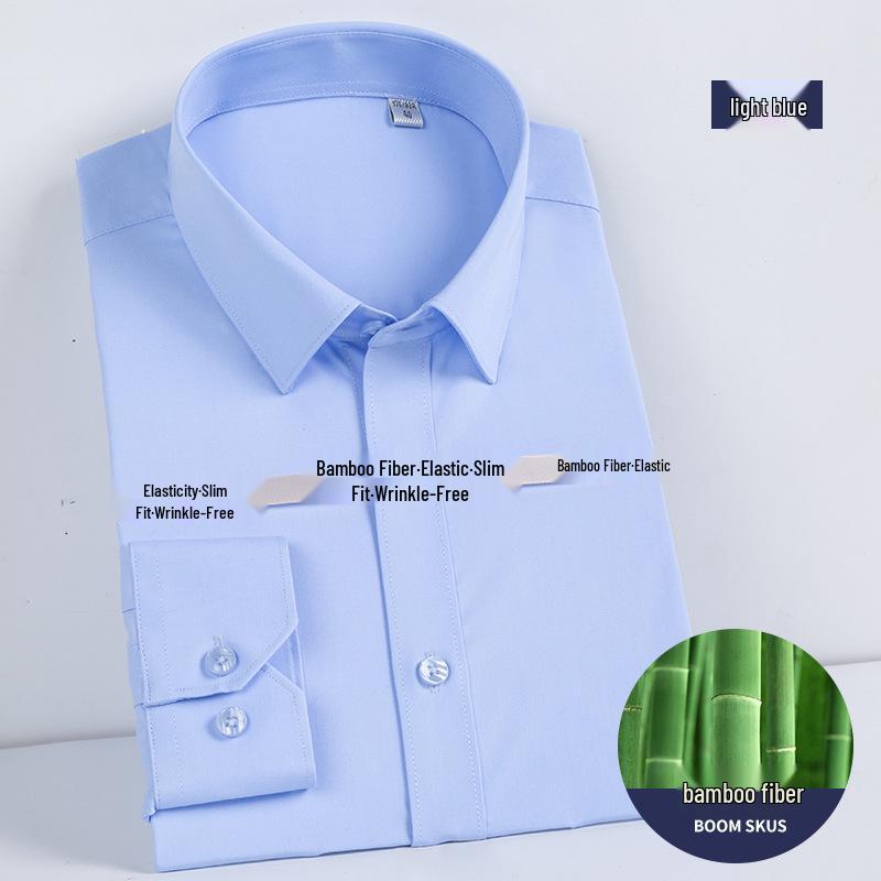 2024 Men's White Slim Fit Bamboo Fiber Long Sleeve Iron-Free Business Shirt