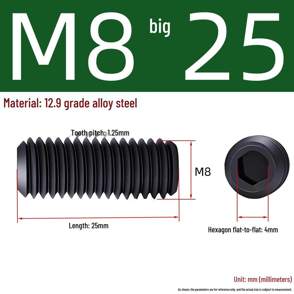 Grade 12.9 Hex Socket Headless Set Screw (M3-M16)
