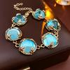 Turquoise Blue Diamond Flower Stud Earrings Necklace Light Luxury Niche Clavicle Chain Premium Jewelry Set