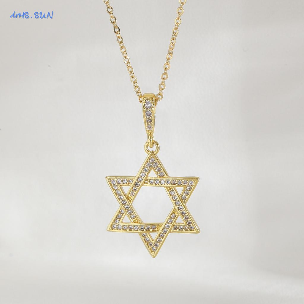 MHS.SUN Luxury Star of David Necklaces for Women Men Fashion Hollow Hexagonal Star Pendant Chain Necklace Judaica Jewish Jewelry