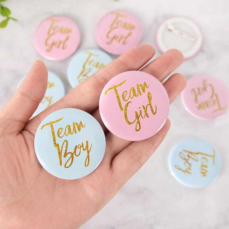 12/24Pcs Team Boy Girl Button Pins Gender Reveal Tinplate Badges Gift for Guests Gender Reveal Party Supplies Baby Shower Decor