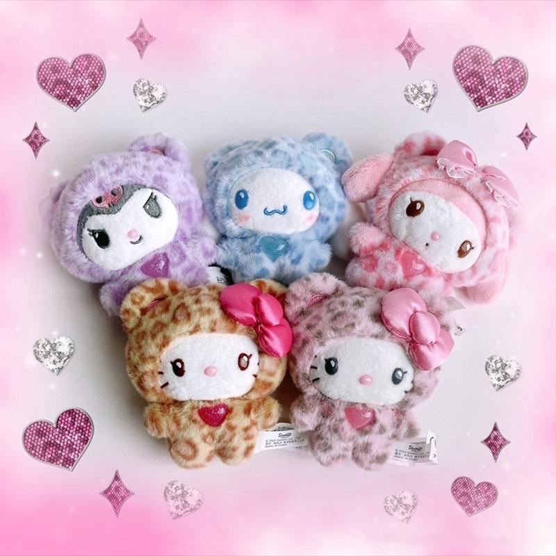 Cartoon Hello Kitty Latte Leopard Pattern Keychain Bag Pendant Cute Melody Plush Doll Accessories Exquisite Gift